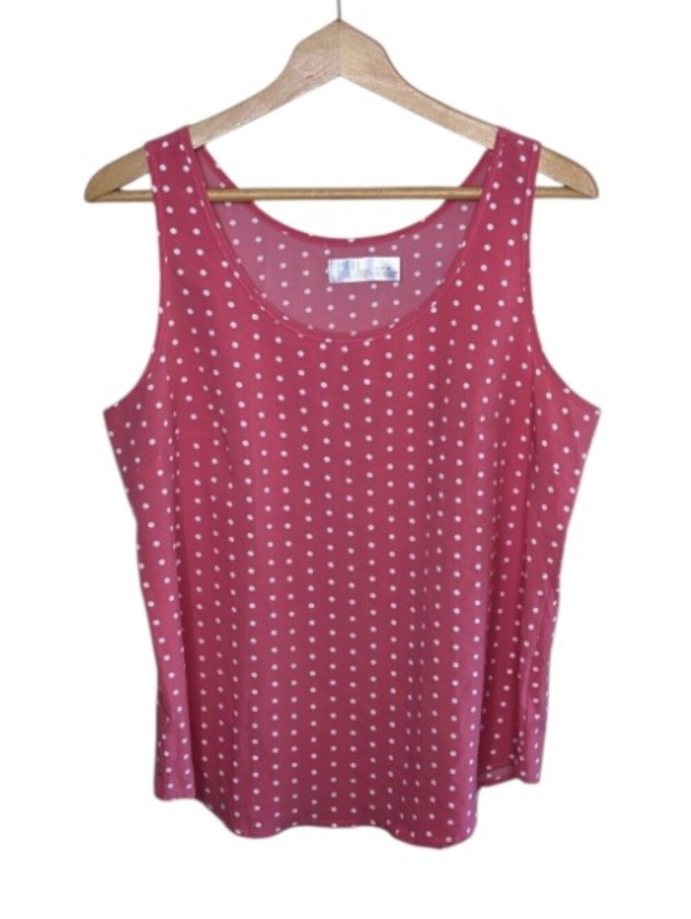 Time & Tru Pink White Polka Dot Scoop Neck Tank Blouse Size Large Girly Office